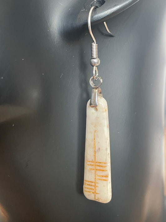 Ogham Inscribed Polymer Clay Earrings - "Clú" for Honor with Stainless Steel Fastenings