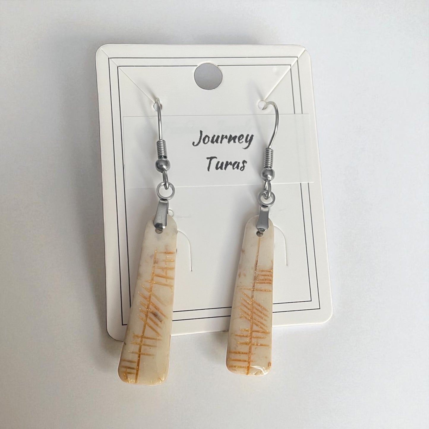 Ogham Inscribed Polymer Clay Earrings - "Turas" for Journey