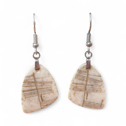 Ogham Inscribed Polymer Clay Earrings - "Spiorad" for Spirit with Stainless Steel Fastenings